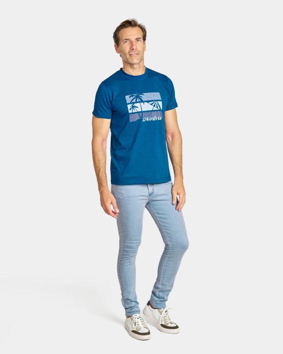 Camiseta de hombre Spagnolo estampado de playa azul 4