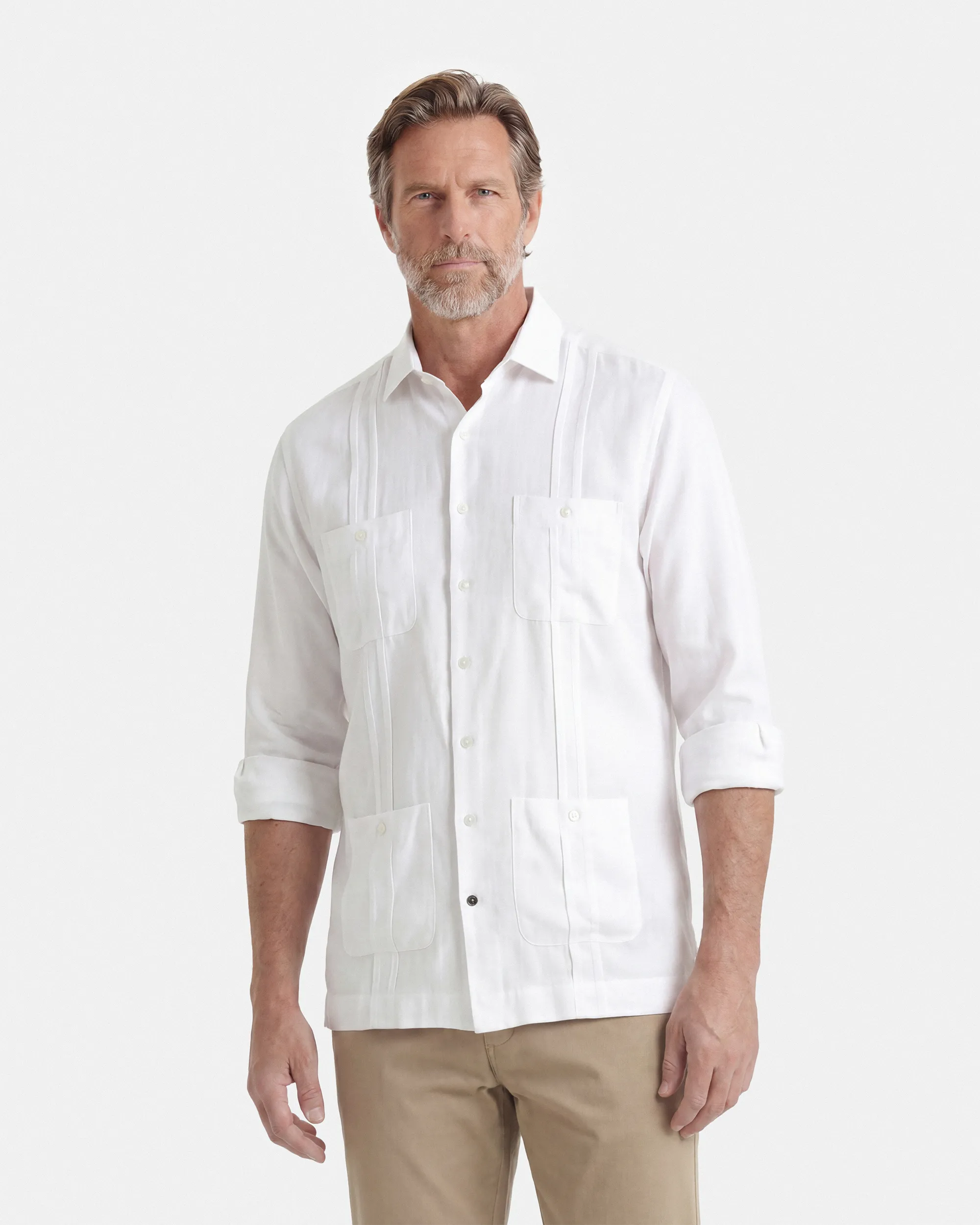 CAMISA CUBANA LINO HOMBRE BLANCO
