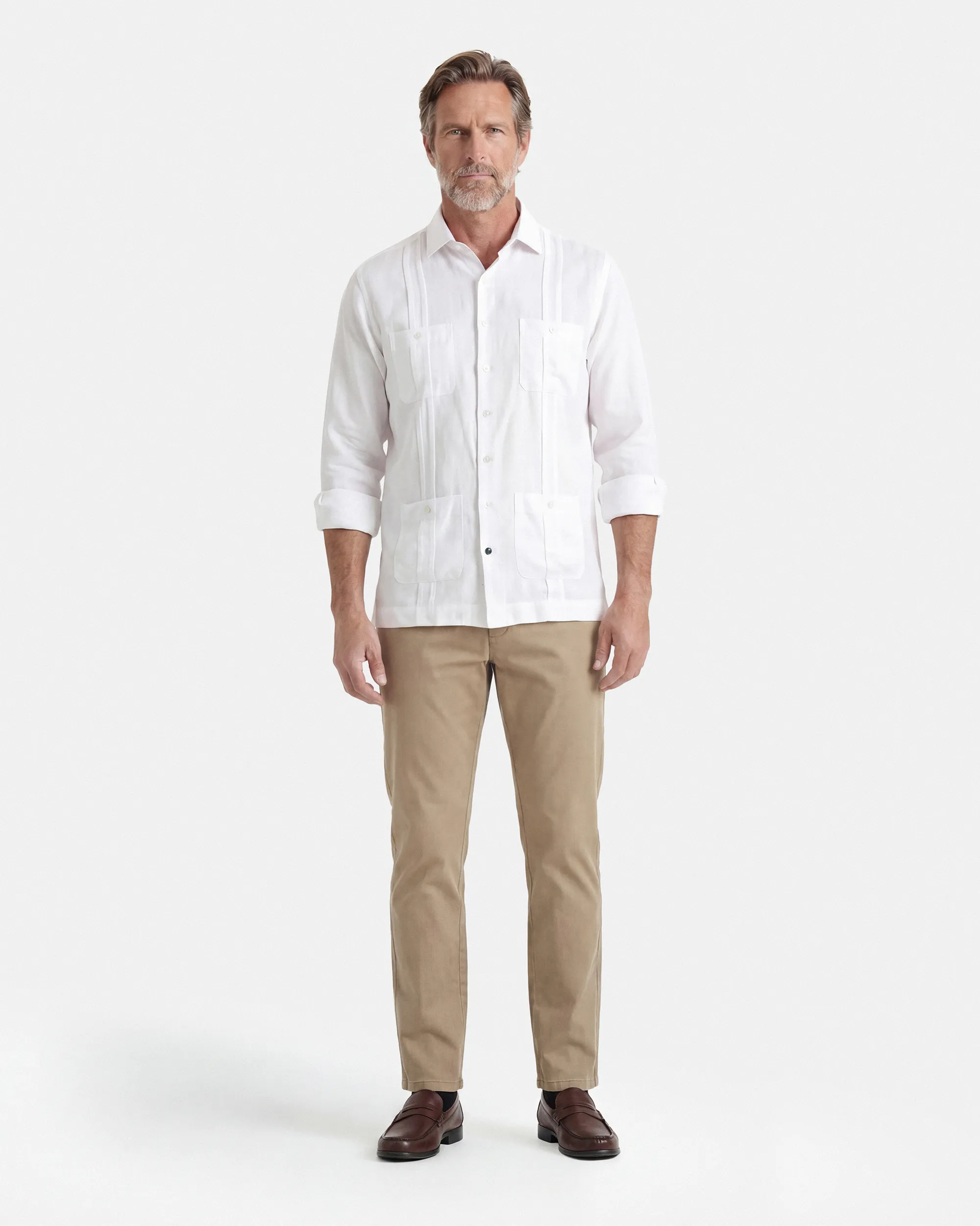 CAMISA CUBANA LINO HOMBRE BLANCO