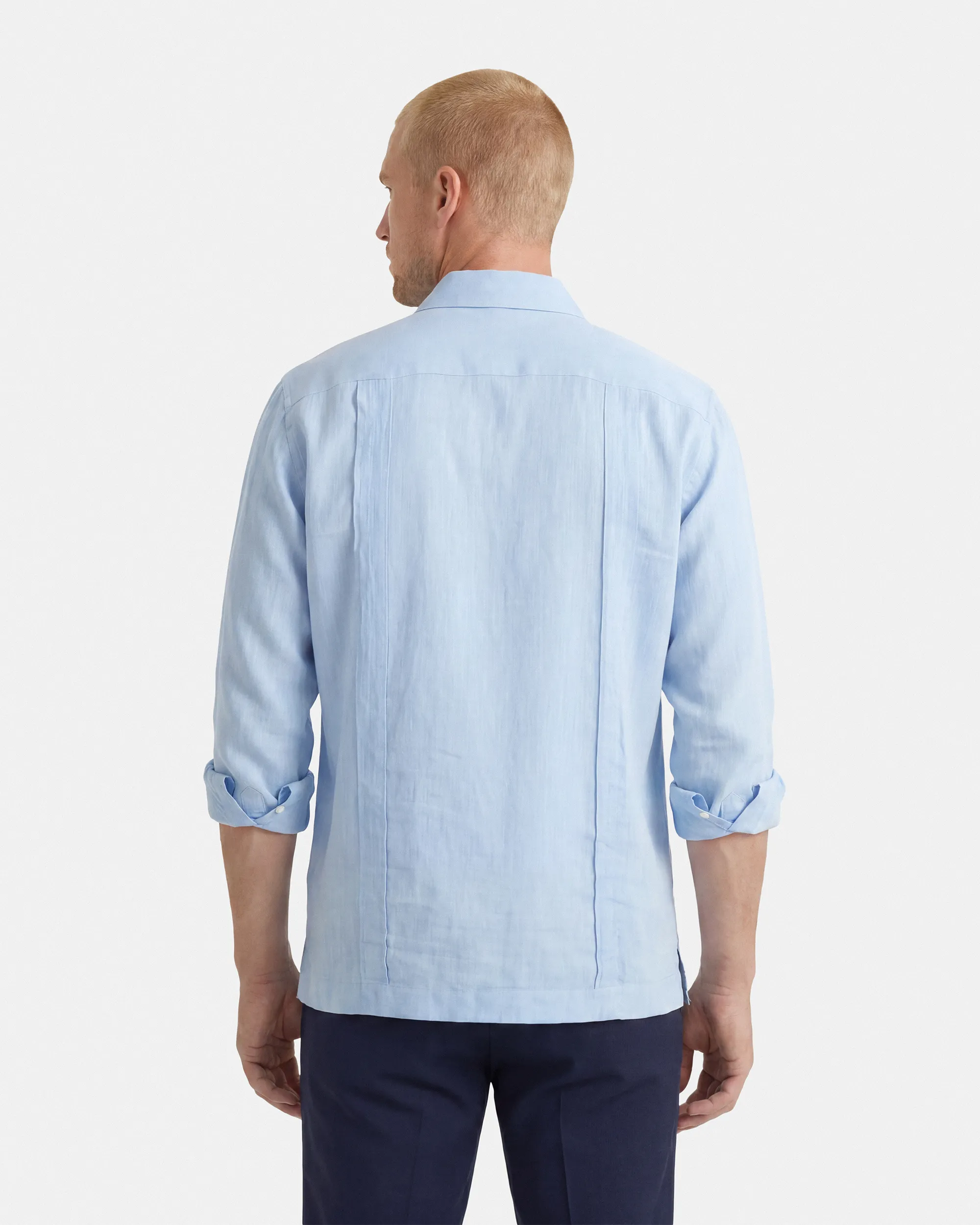 CAMISA CUBANA LINO HOMBRE CELESTE
