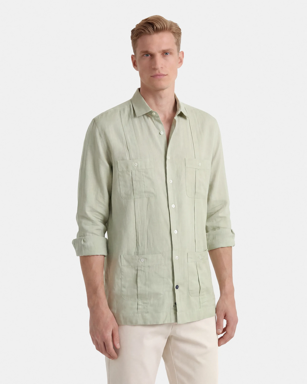 CAMISA CUBANA LINO HOMBRE VERDE