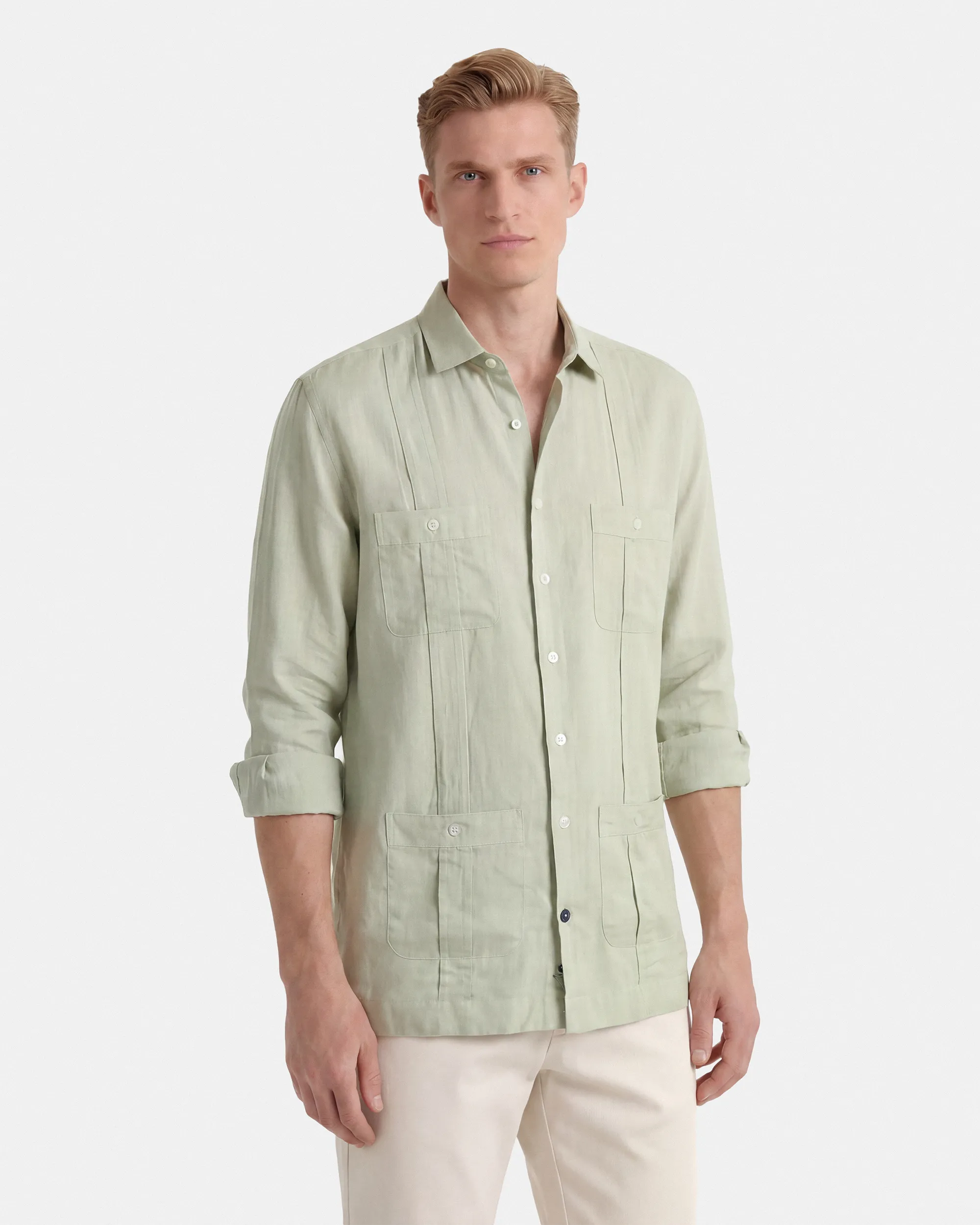 CAMISA CUBANA LINO HOMBRE VERDE