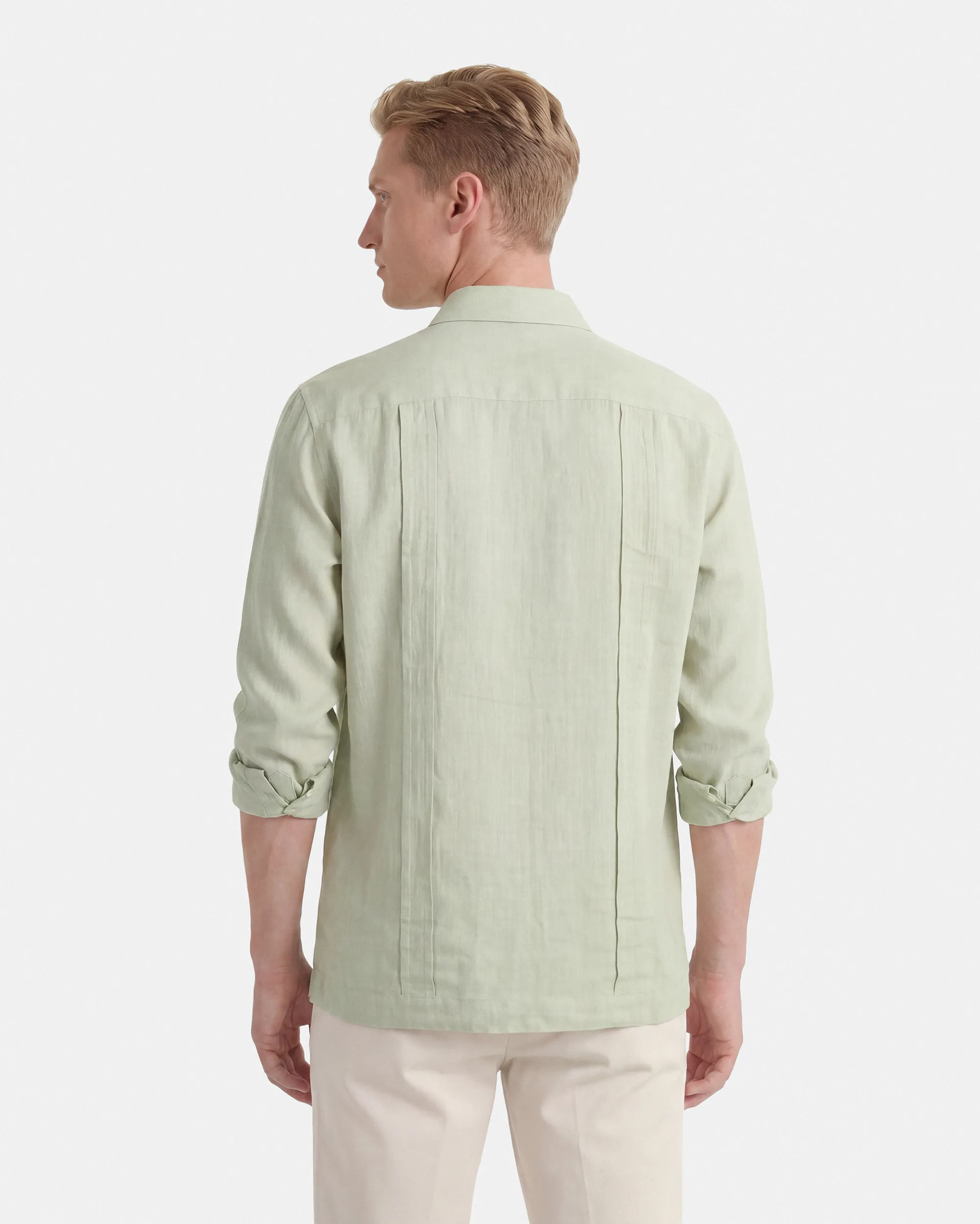 CAMISA CUBANA LINO HOMBRE VERDE