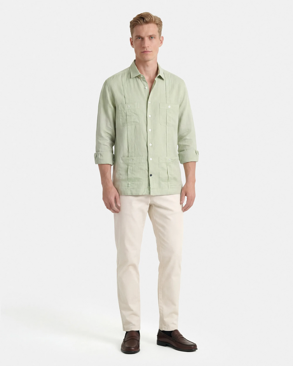 CAMISA CUBANA LINO HOMBRE VERDE
