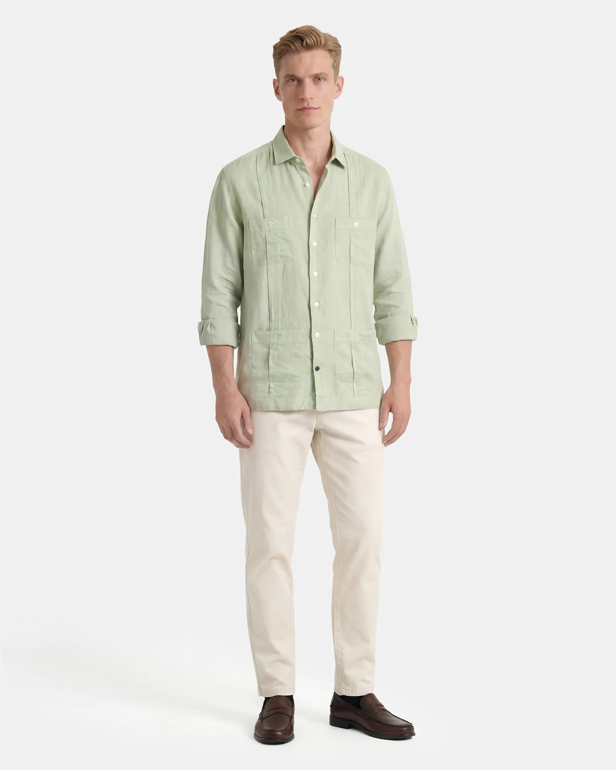 CAMISA CUBANA LINO HOMBRE VERDE