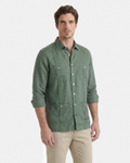 CAMISA CUBANA LINO HOMBRE VERDE KAKI