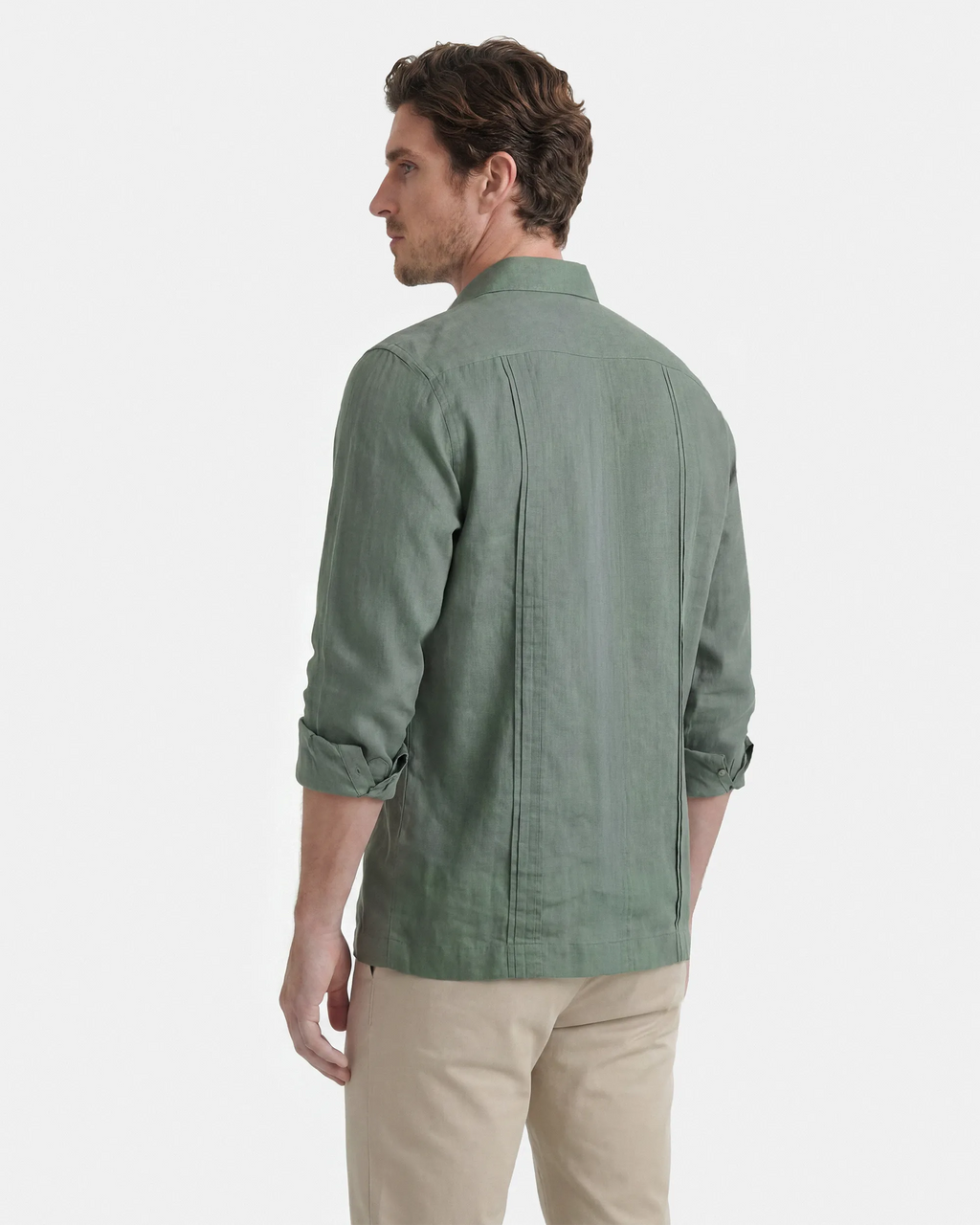 CAMISA CUBANA LINO HOMBRE VERDE KAKI