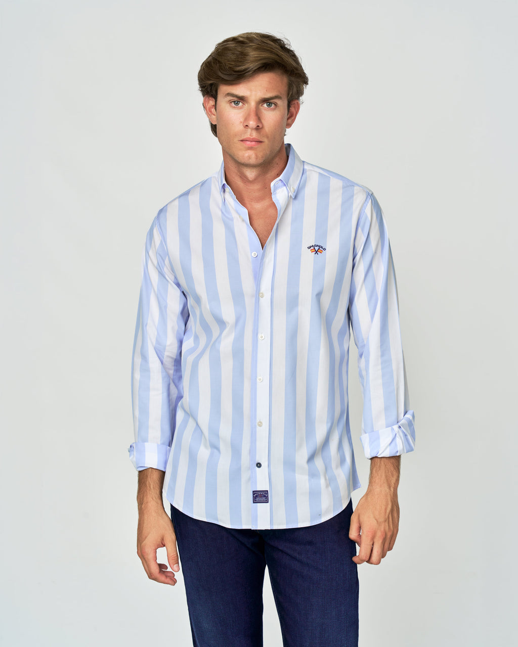 CAMISA POPELIN RAYAS HOMBRE BLANCO y CELESTE