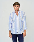 CAMISA POPELIN RAYAS HOMBRE BLANCO y CELESTE