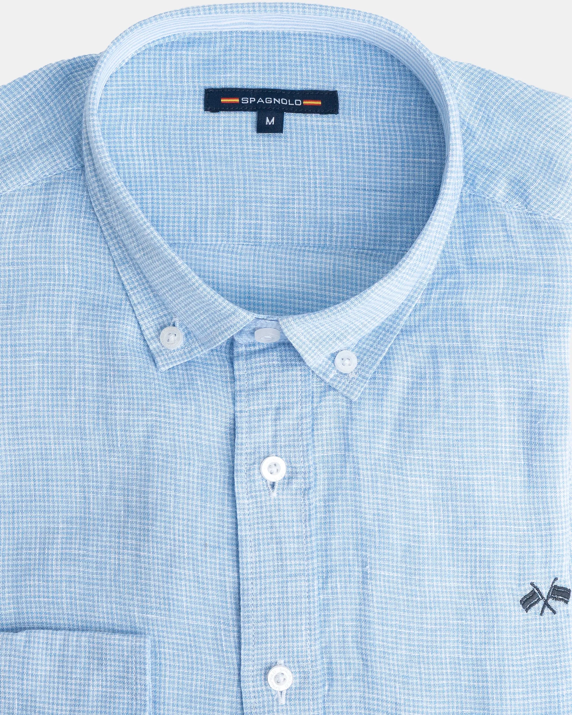 CAMISA LINO HOMBRE CELESTE