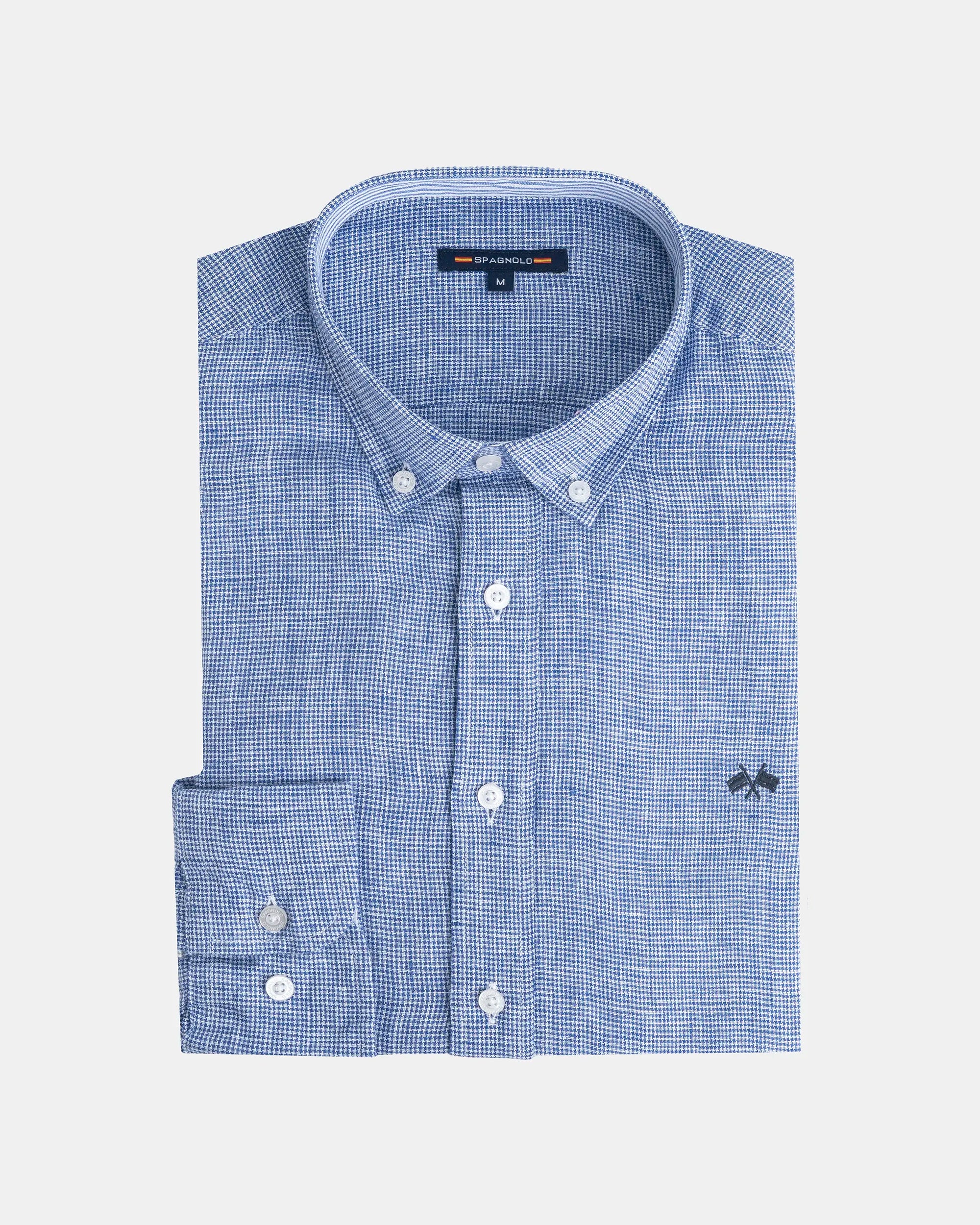 CAMISA LINO HOMBRE AZUL y BLANCO