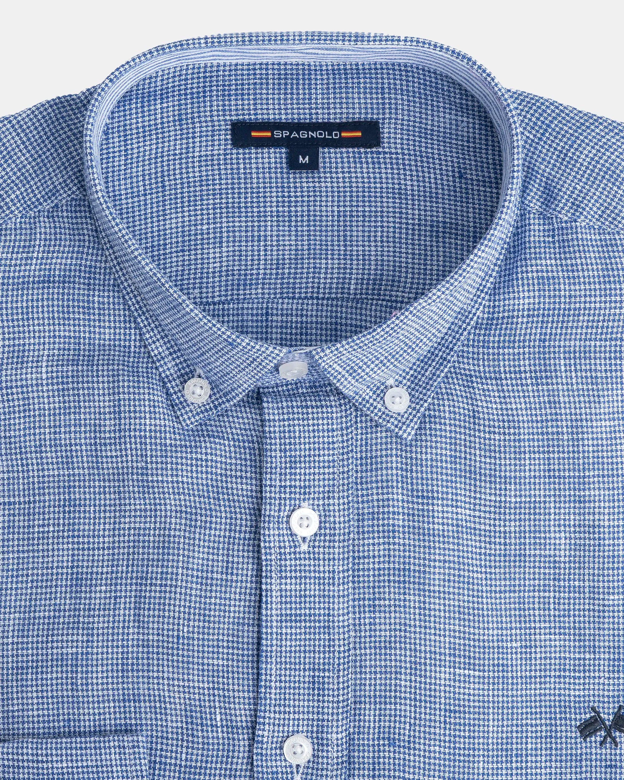 CAMISA LINO HOMBRE AZUL y BLANCO