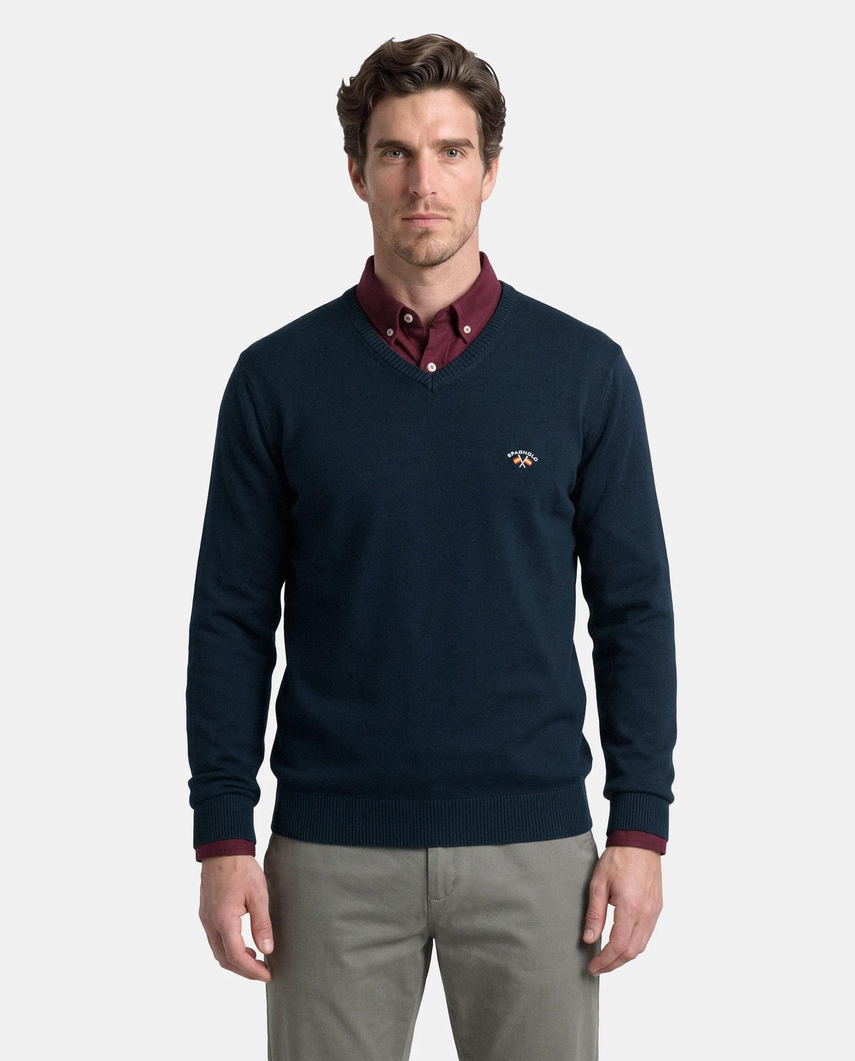JERSEY BASICO CUELLO PICO HOMBRE AZUL MARINO
