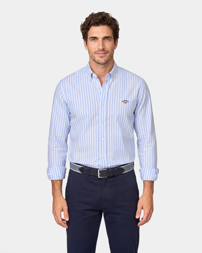 CAMISA POPELIN RAYAS HOMBRE BLANCO y CELESTE