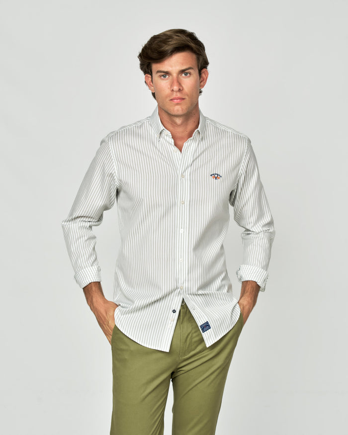 CAMISA POPELIN RAYAS HOMBRE BLANCO y VERDE