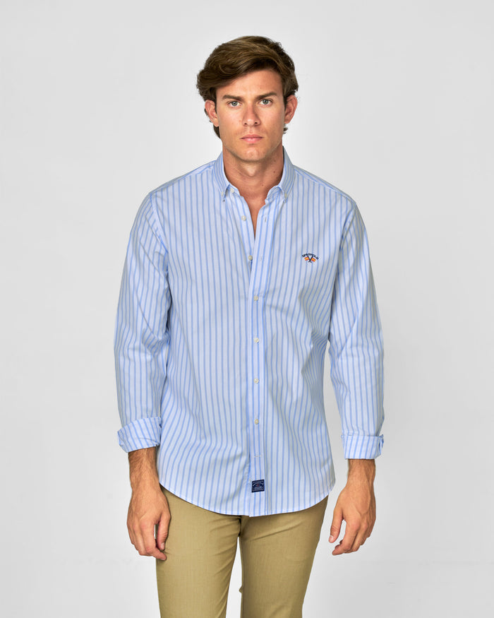 CAMISA POPELIN RAYAS HOMBRE CELESTE