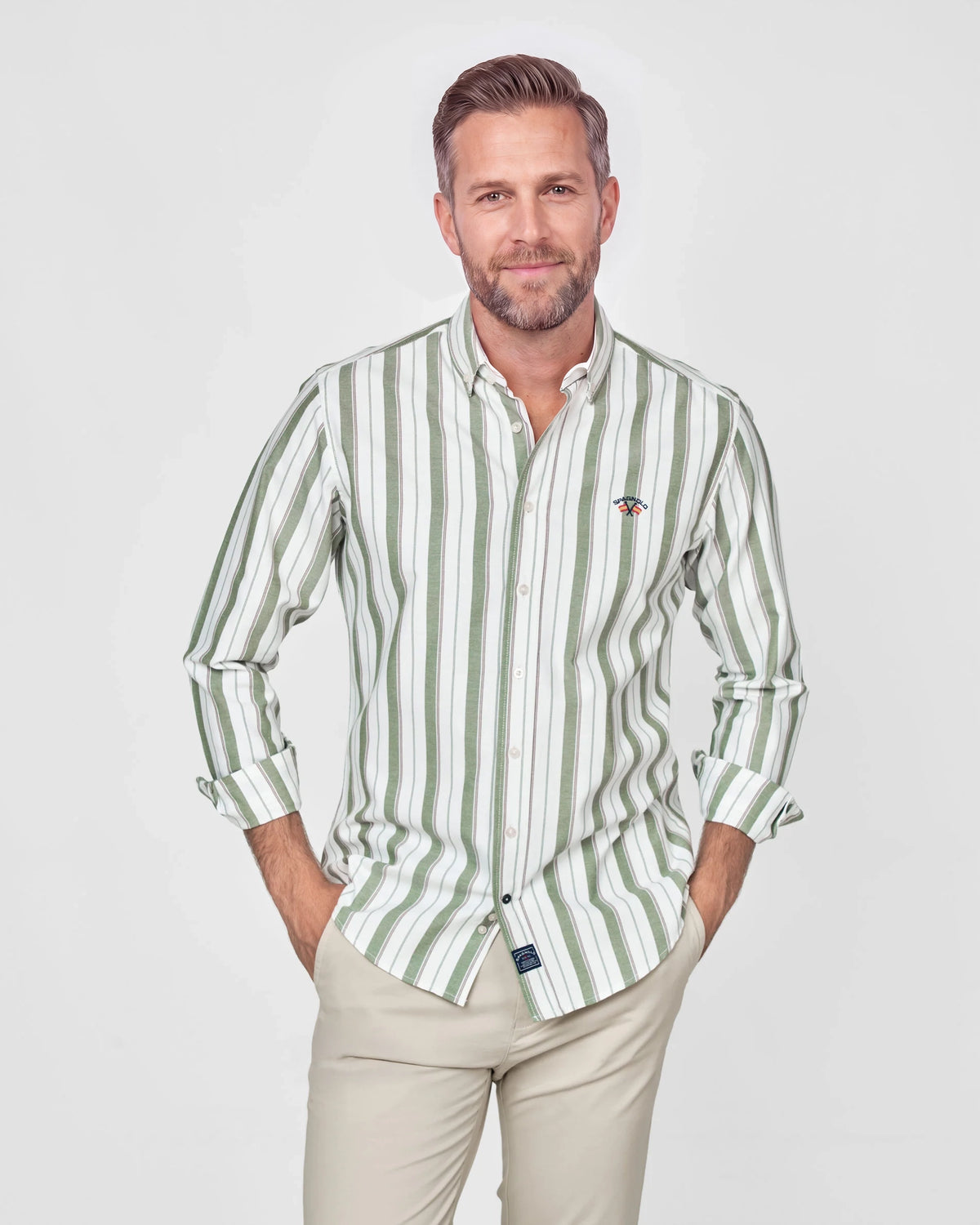 CAMISA OXFORD RAYAS HOMBRE MULTICOLOR VERDE - MULTICOLOR VERDE / XS en Spagnolo