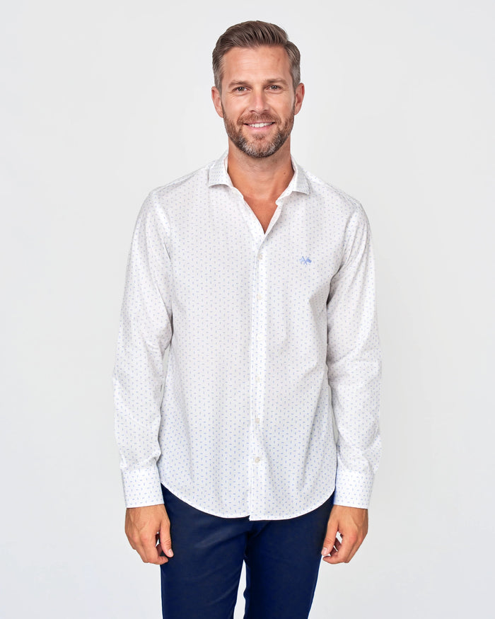 CAMISA ESTAMPADO HOMBRE BLANCO y CELESTE