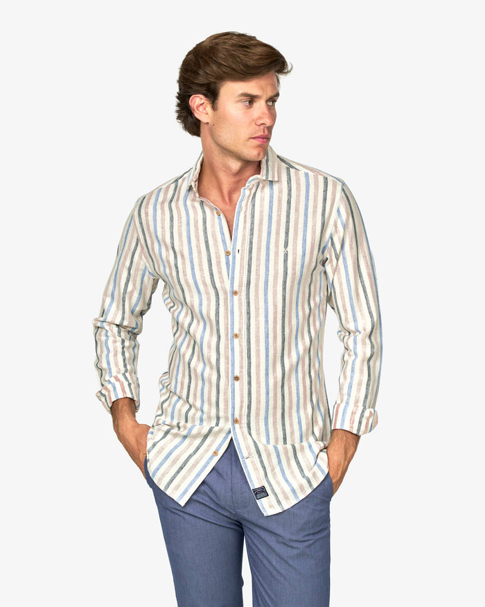 CAMISA RUSTICO RAYAS HOMBRE MULTICOLOR BEIGE