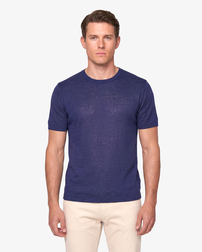 CAMISETA LINO HOMBRE AZUL TINTA