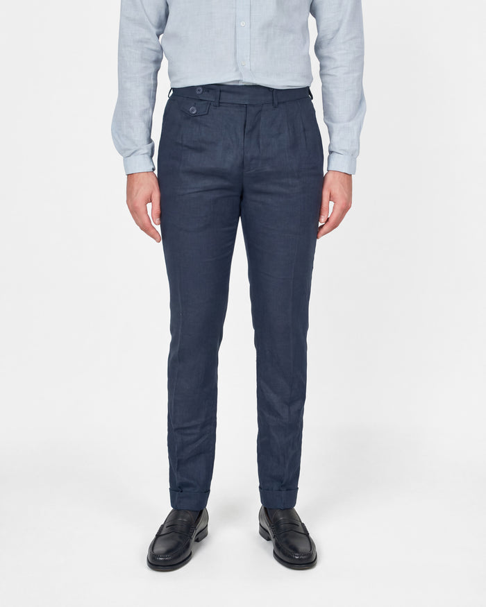 PANTALON LINO REGULAR HOMBRE AZUL TINTA
