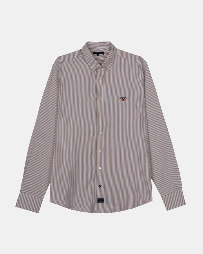 CAMISA REGULAR OXFORD LISTAS HOMBRE MARRON