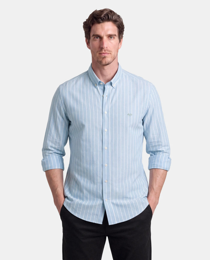 CAMISA REGULAR OXFORD RAYAS HOMBRE VERDE AGUA