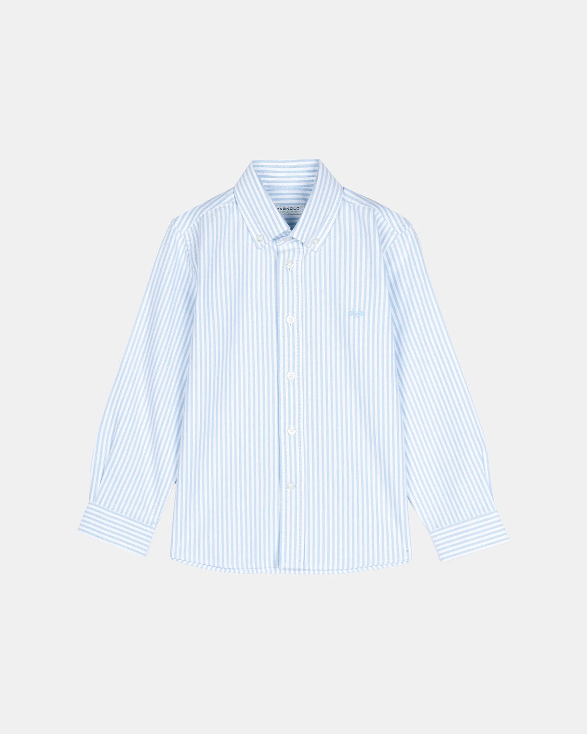 CAMISA CUELLO BOTON OXFORD LISTAS NIÑO BLANCO y CELESTE