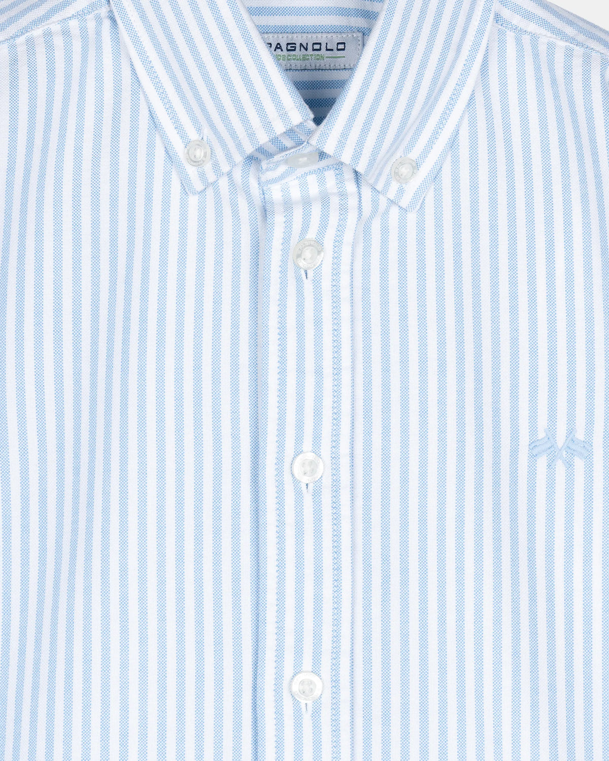 CAMISA CUELLO BOTON OXFORD LISTAS NIÑO BLANCO y CELESTE