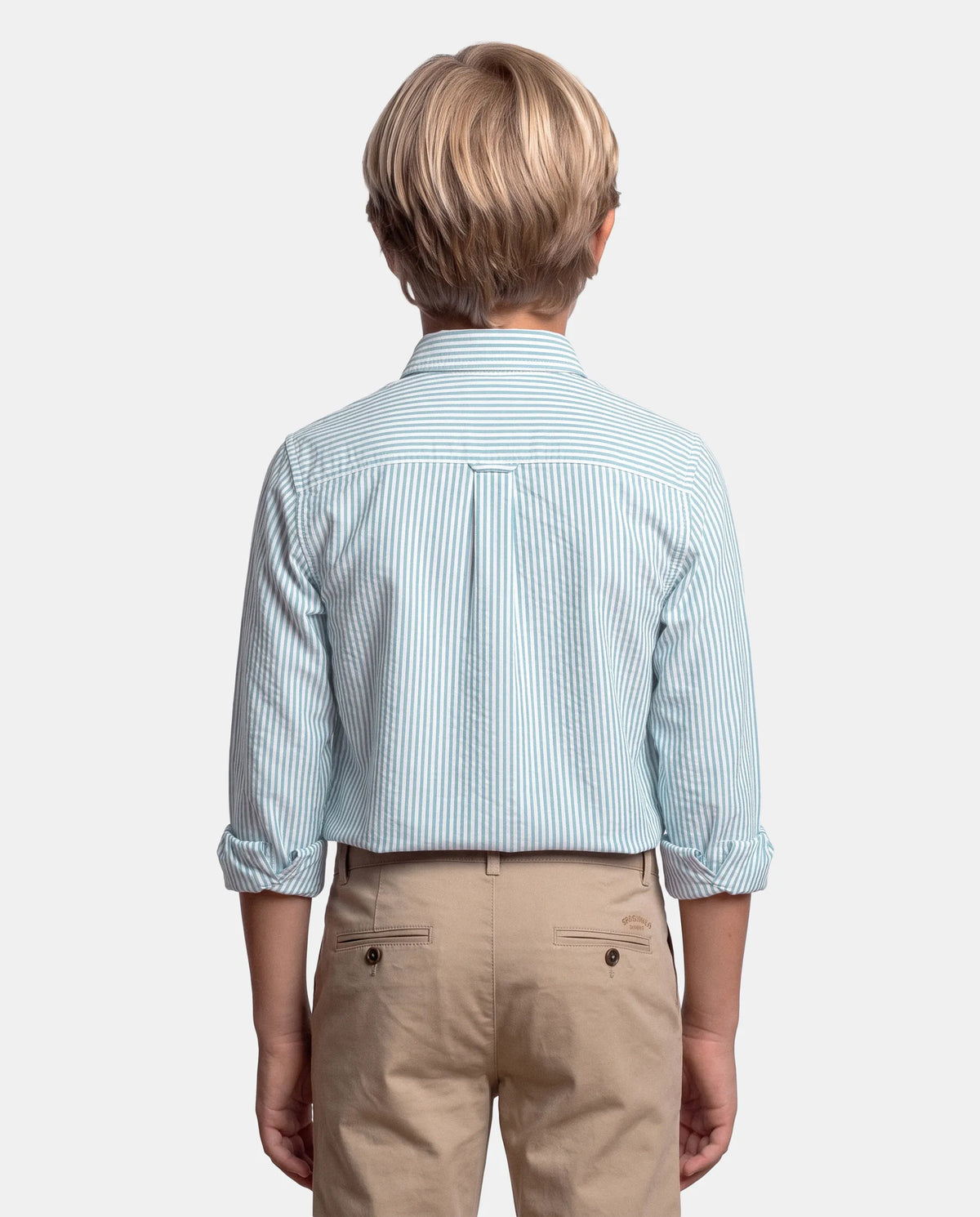 CAMISA OXFORD LISTAS NIÑO BLANCO y VERDE