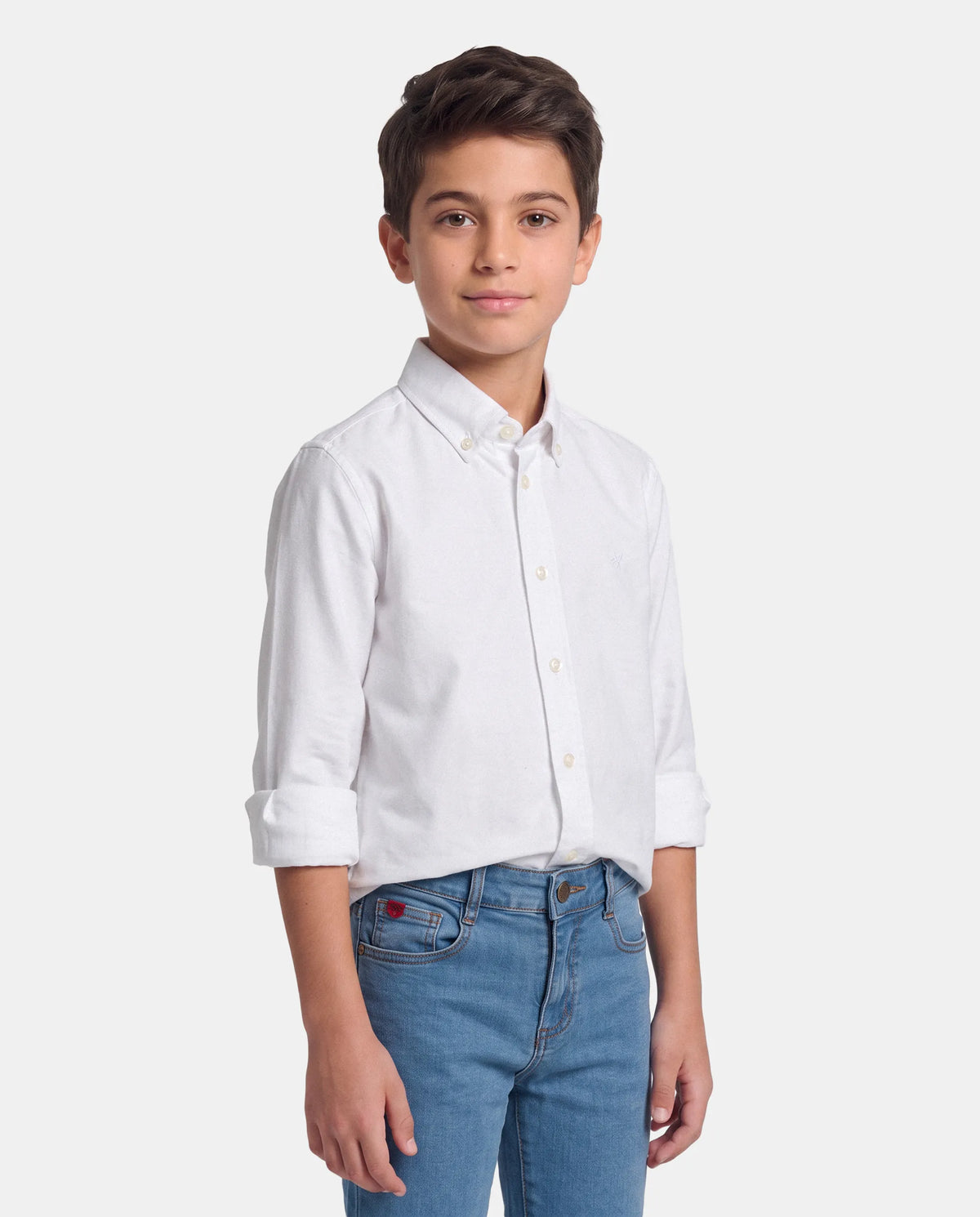 CAMISA CUELLO BOTON OXFORD LISO NIÑO BLANCO