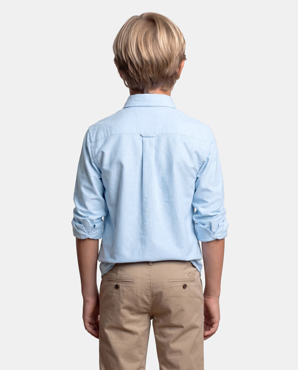 CAMISA CUELLO BOTON OXFORD LISO NIÑO CELESTE