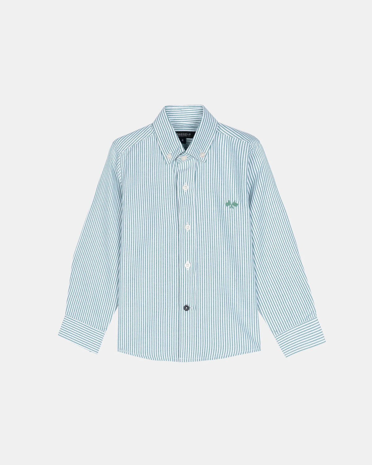 CAMISA C/BOTON OXFORD LISTAS NIÑO BLANCO Y VERDE