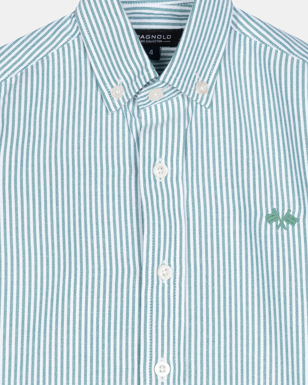 CAMISA C/BOTON OXFORD LISTAS NIÑO BLANCO Y VERDE