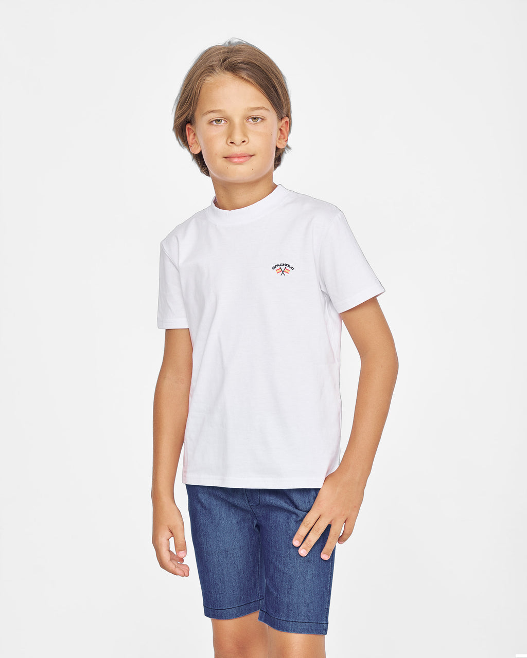 CONJUNTO CAMISETA Y BERMUDA NIÑO BLANCO y AZULINA
